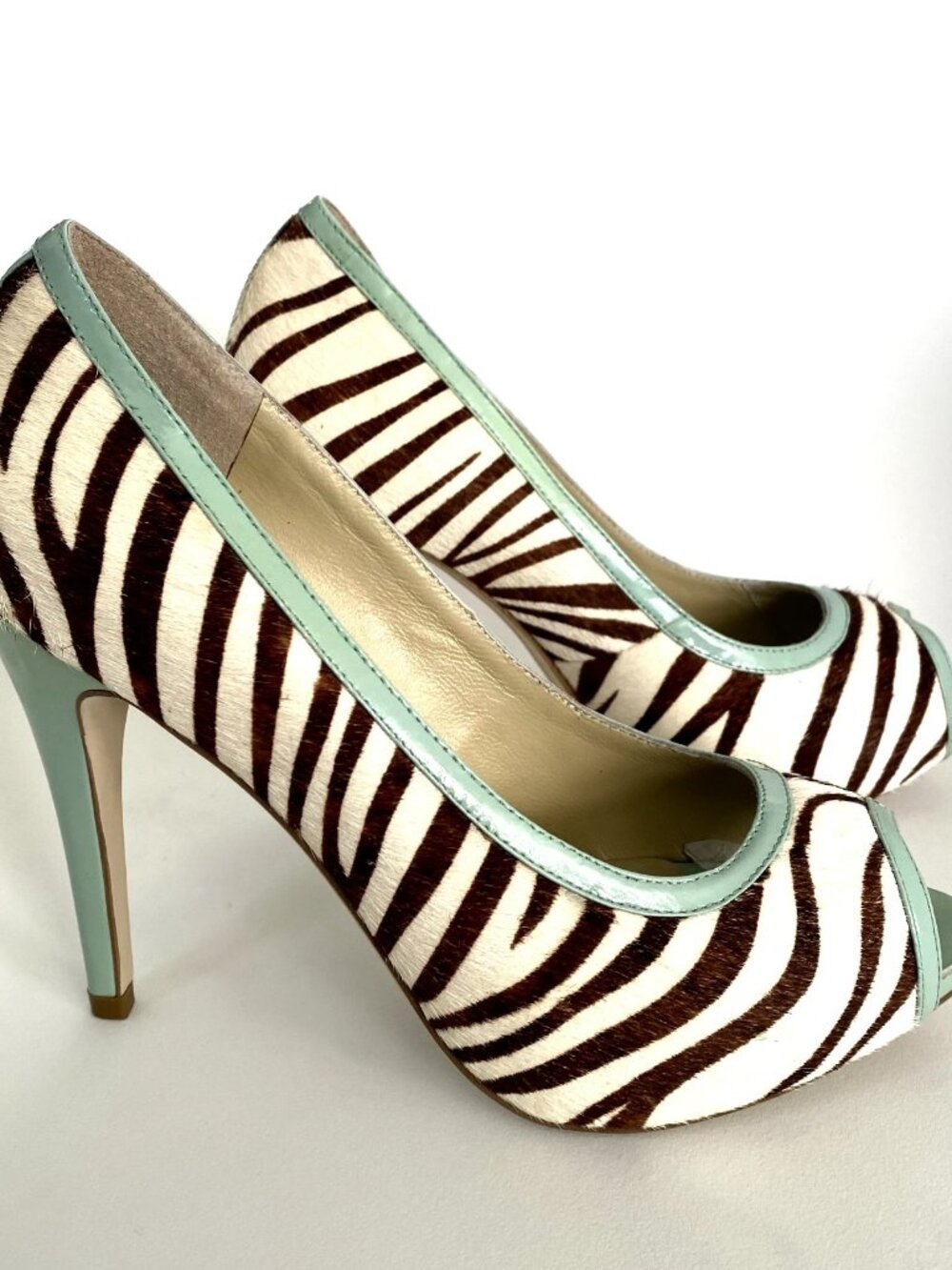 New HANDMADE Zebra Print Genuine Hair Leather Heels Size 10 fit 9